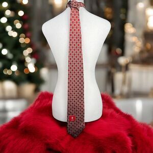 Silk Holiday Tie Cranberry Red And Gold Geometric Star Shapes Textured Christmas